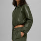 Faux Leather Cropped Premier Bomber — Green Olive