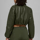 Faux Leather Cropped Premier Bomber — Green Olive