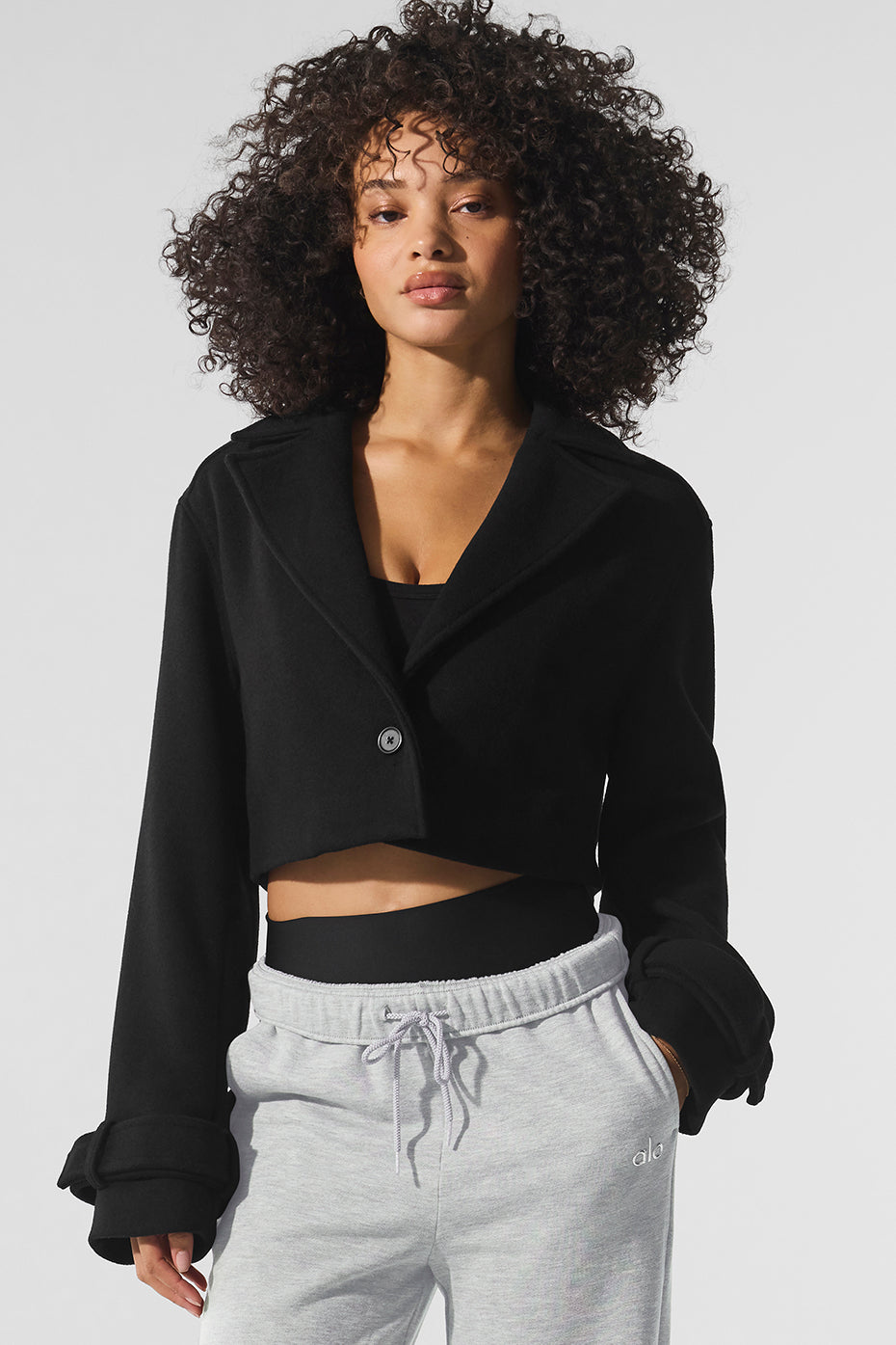 Wool Cropped Metro Trench — Black
