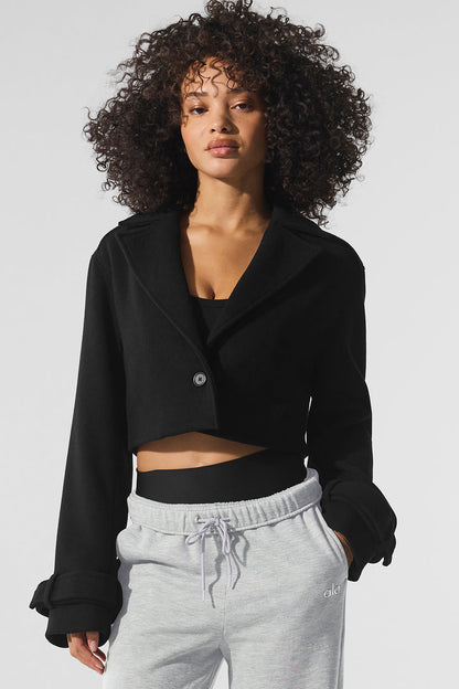Wool Cropped Metro Trench — Black