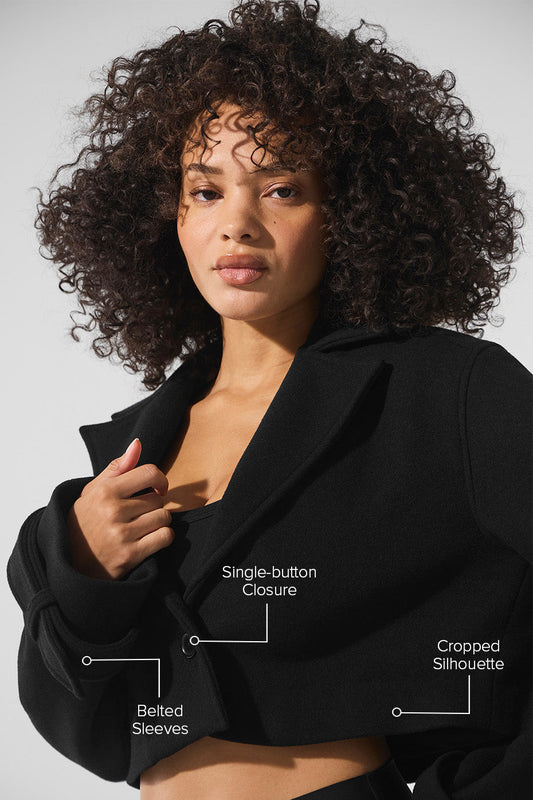 Wool Cropped Metro Trench — Black