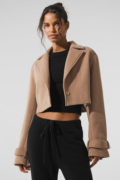 Wool Cropped Metro Trench — Toasted Almond