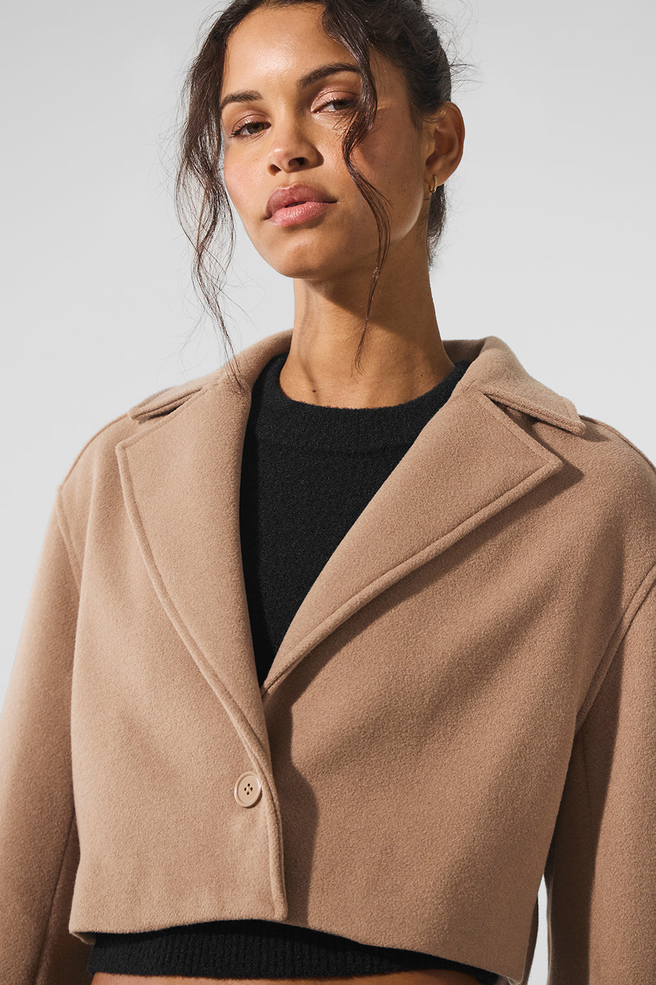 Wool Cropped Metro Trench — Toasted Almond