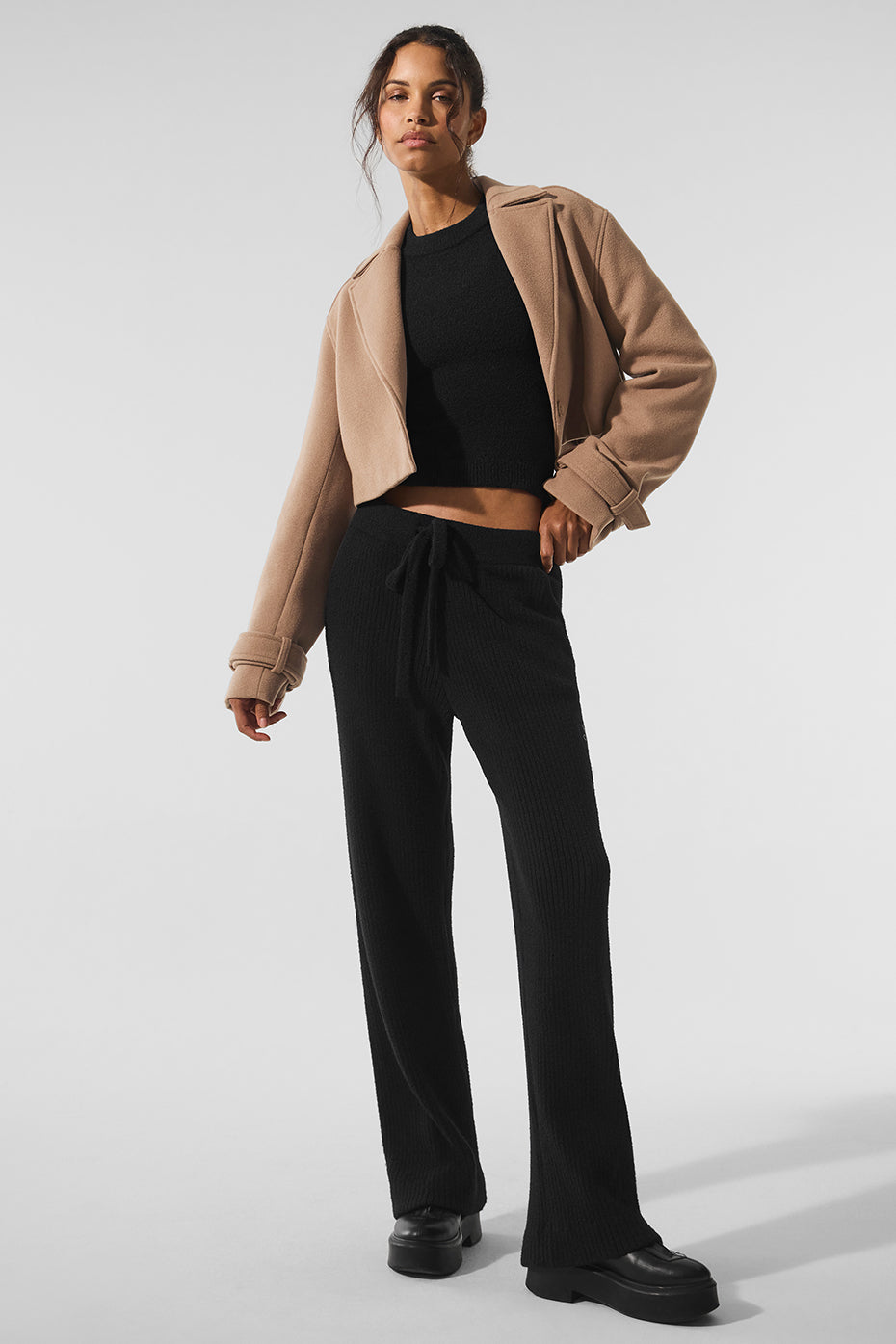 Wool Cropped Metro Trench — Toasted Almond