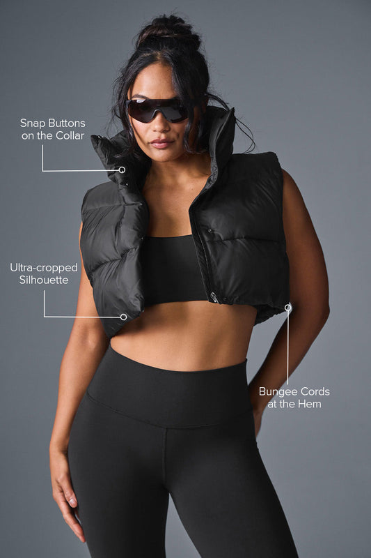 Cropped Gold Rush Puffer Vest — Black