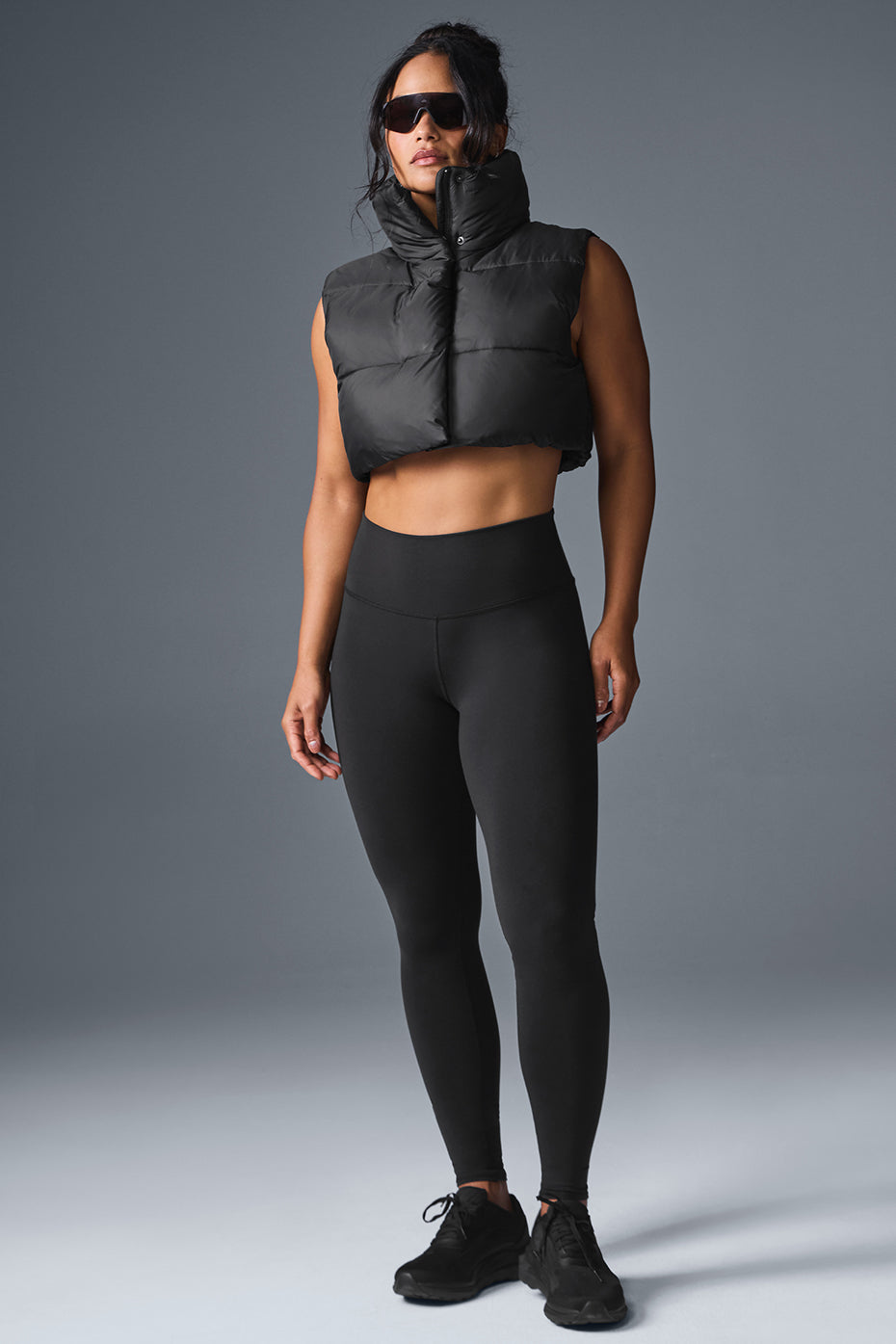 Cropped Gold Rush Puffer Vest — Black