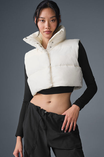 Cropped Gold Rush Puffer Vest — Ivory