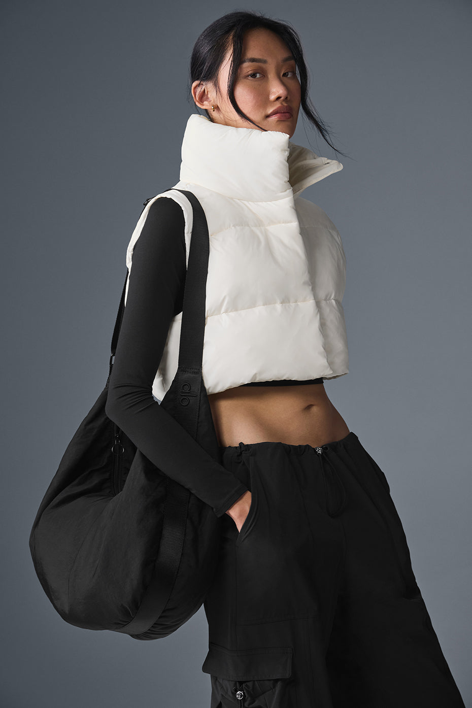 Cropped Gold Rush Puffer Vest — Ivory