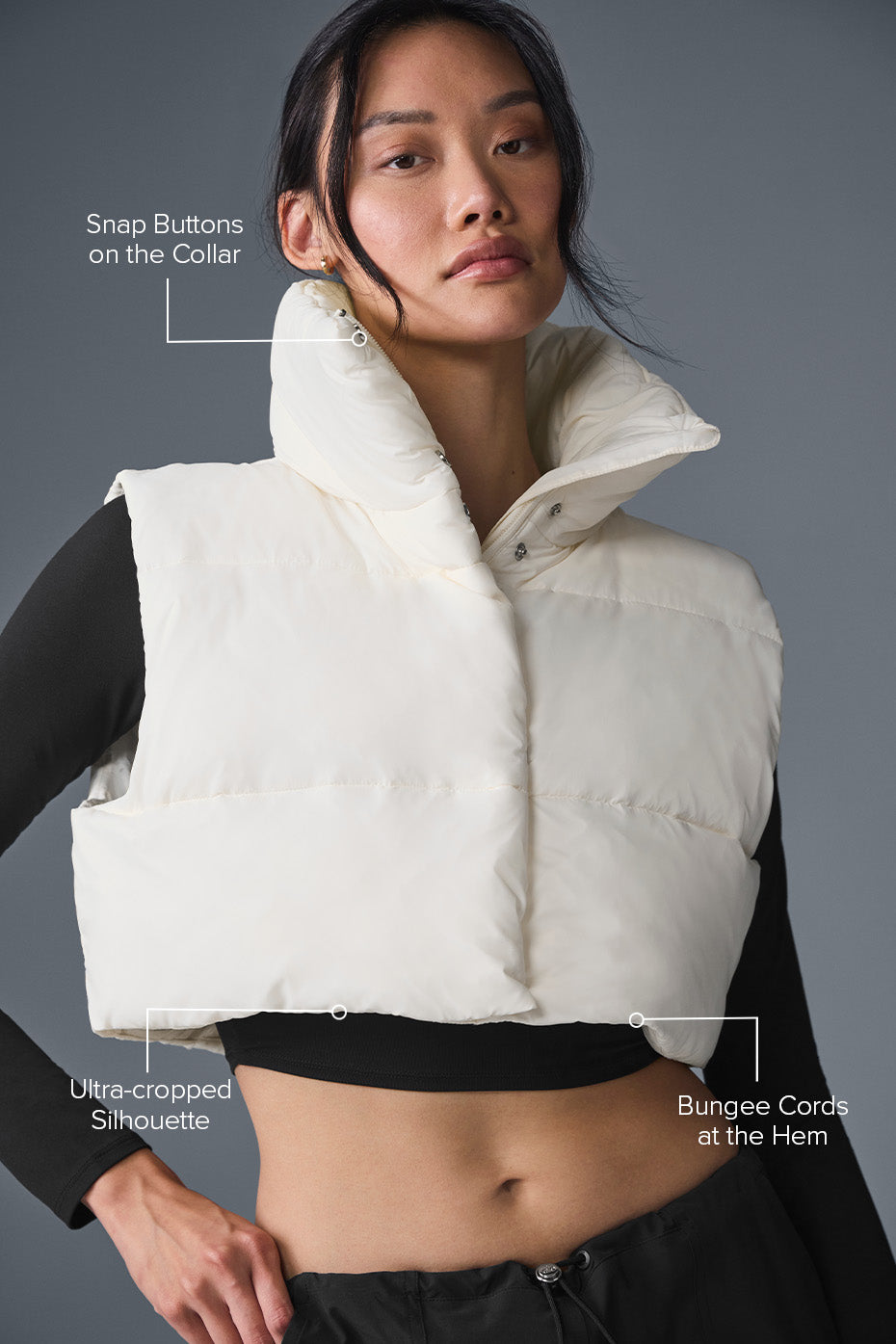 Cropped Gold Rush Puffer Vest — Ivory