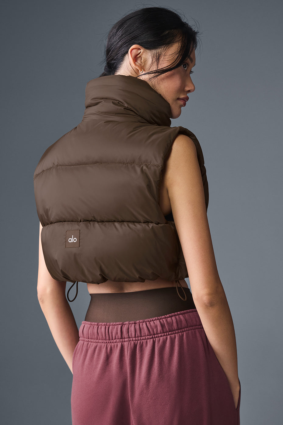 Cropped Gold Rush Puffer Vest — Espresso