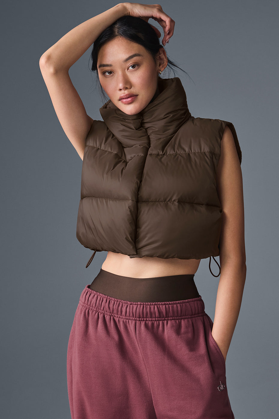 Cropped Gold Rush Puffer Vest — Espresso