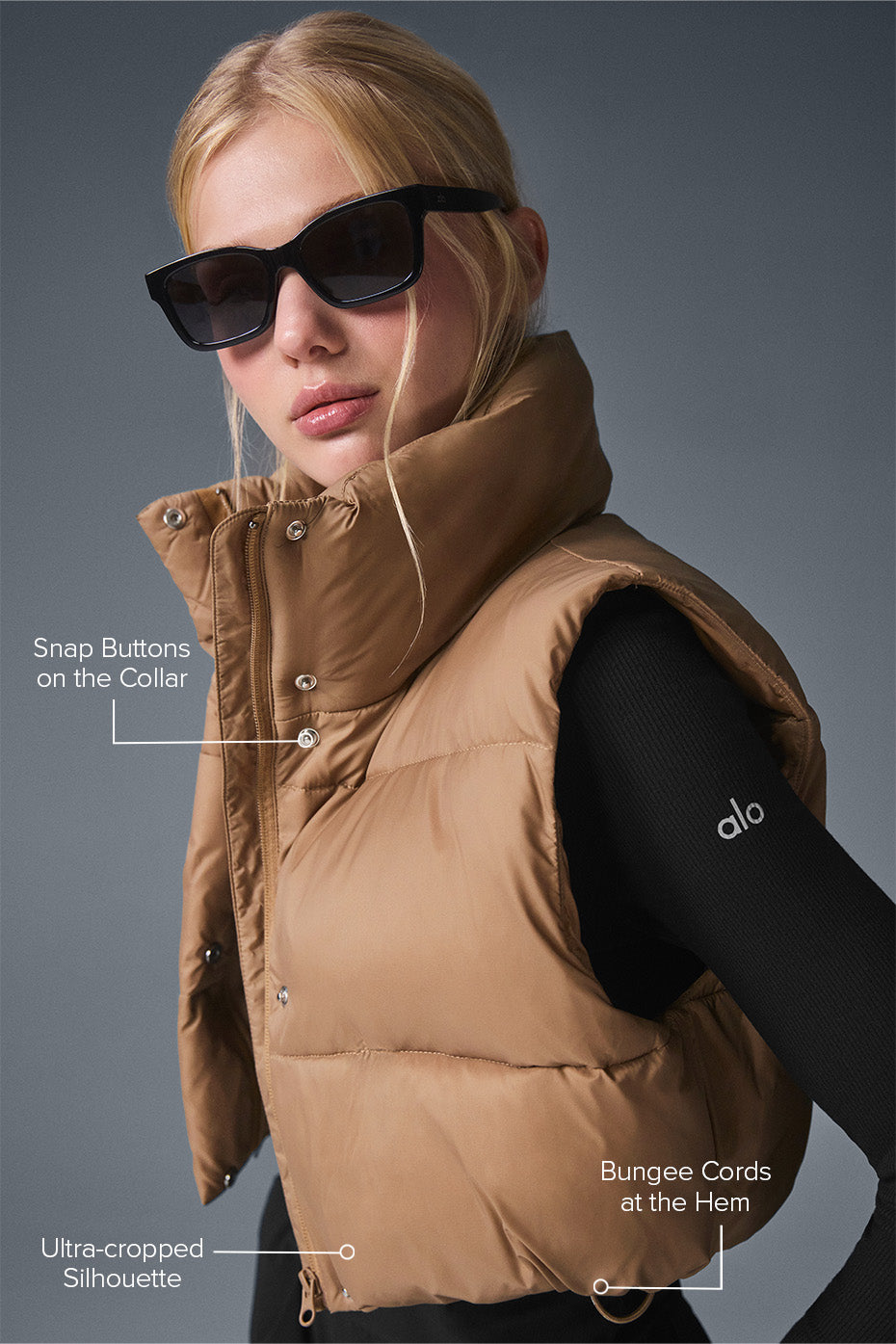 Cropped Gold Rush Puffer Vest — Toasted Almond