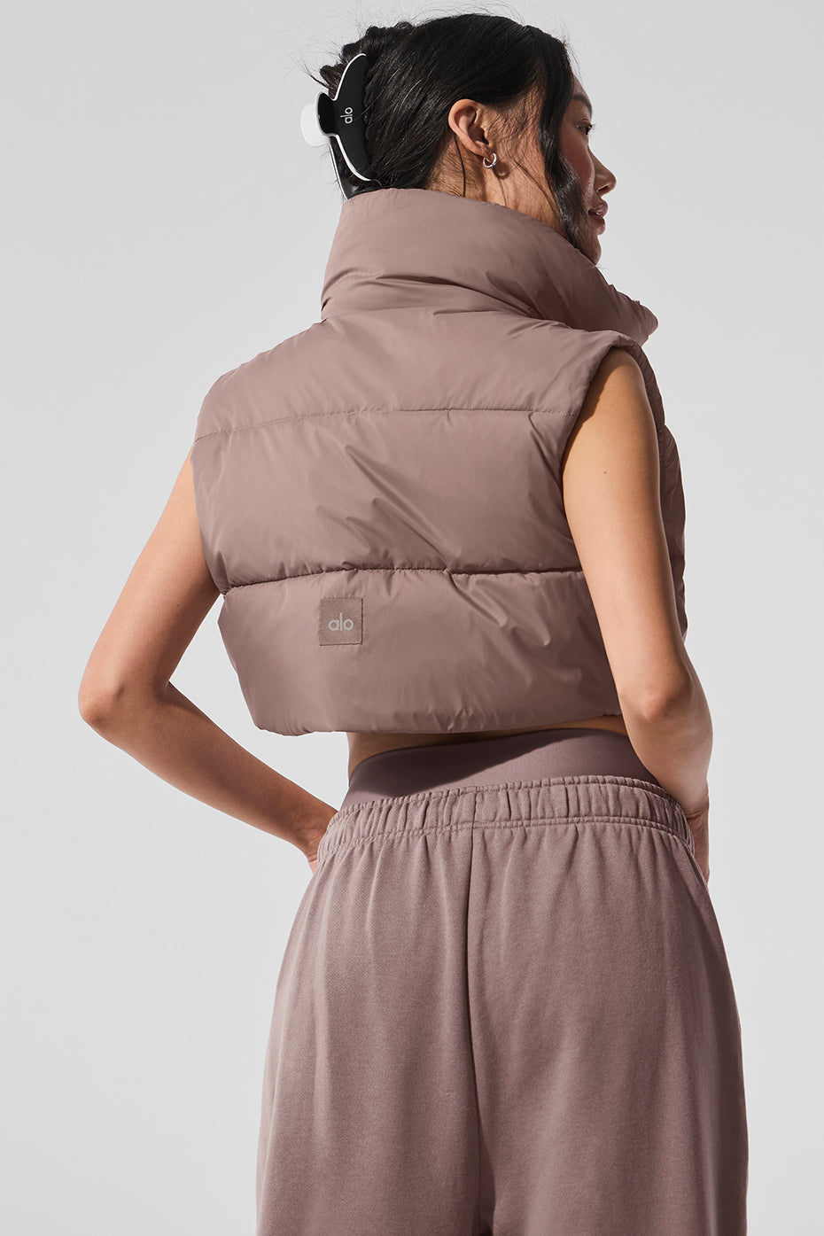 Extreme Cropped Gold Rush Puffer Vest — Mushroom
