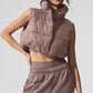 Extreme Cropped Gold Rush Puffer Vest — Mushroom