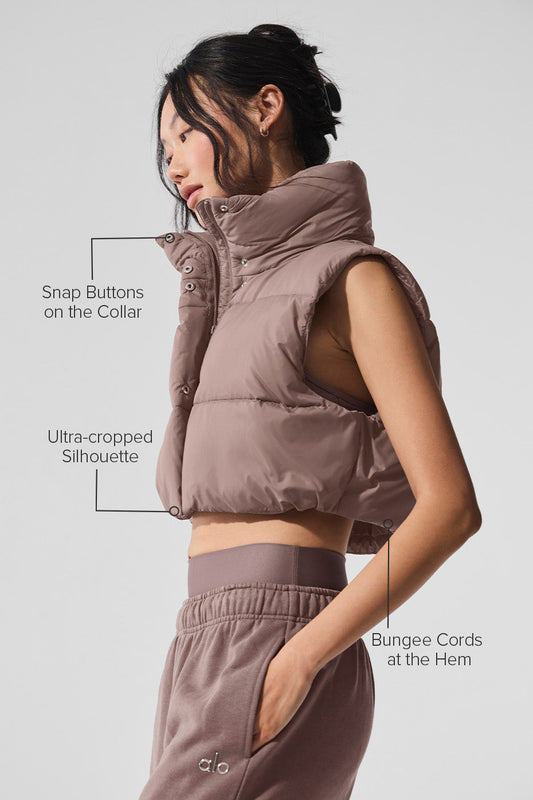 Extreme Cropped Gold Rush Puffer Vest — Mushroom
