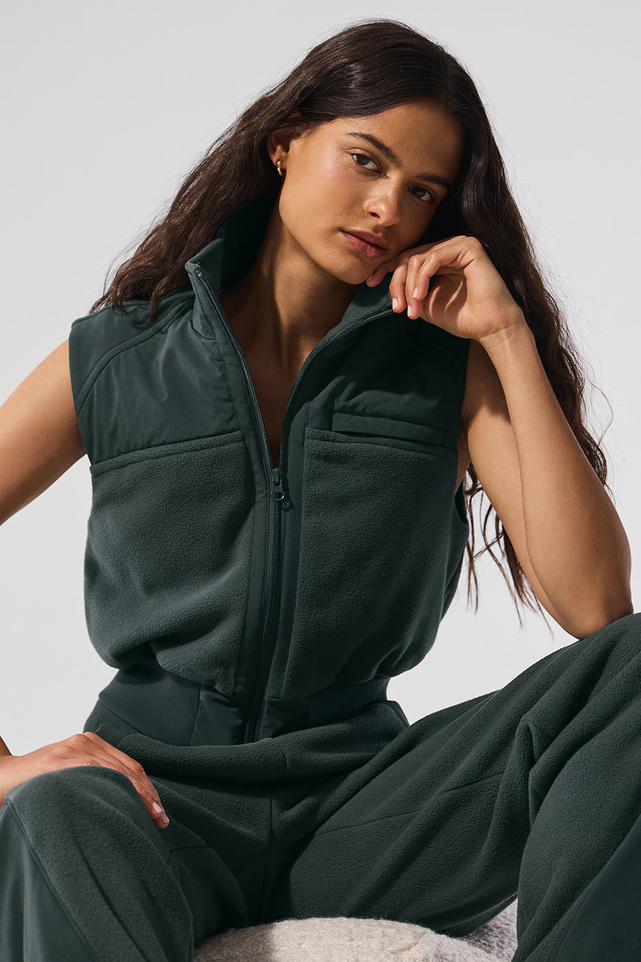 Polar Fleece Wintry Mix Vest — Charcoal Green