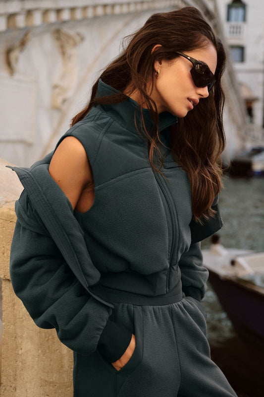 Polar Fleece Wintry Mix Vest — Charcoal Green