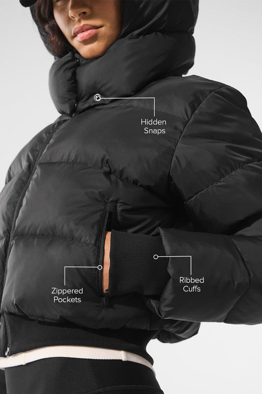 Foxy Puffer Zip Jacket — Black