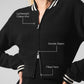 Tennis Club Sweater Knit Full Zip Zip Jacket — Black/Ivory