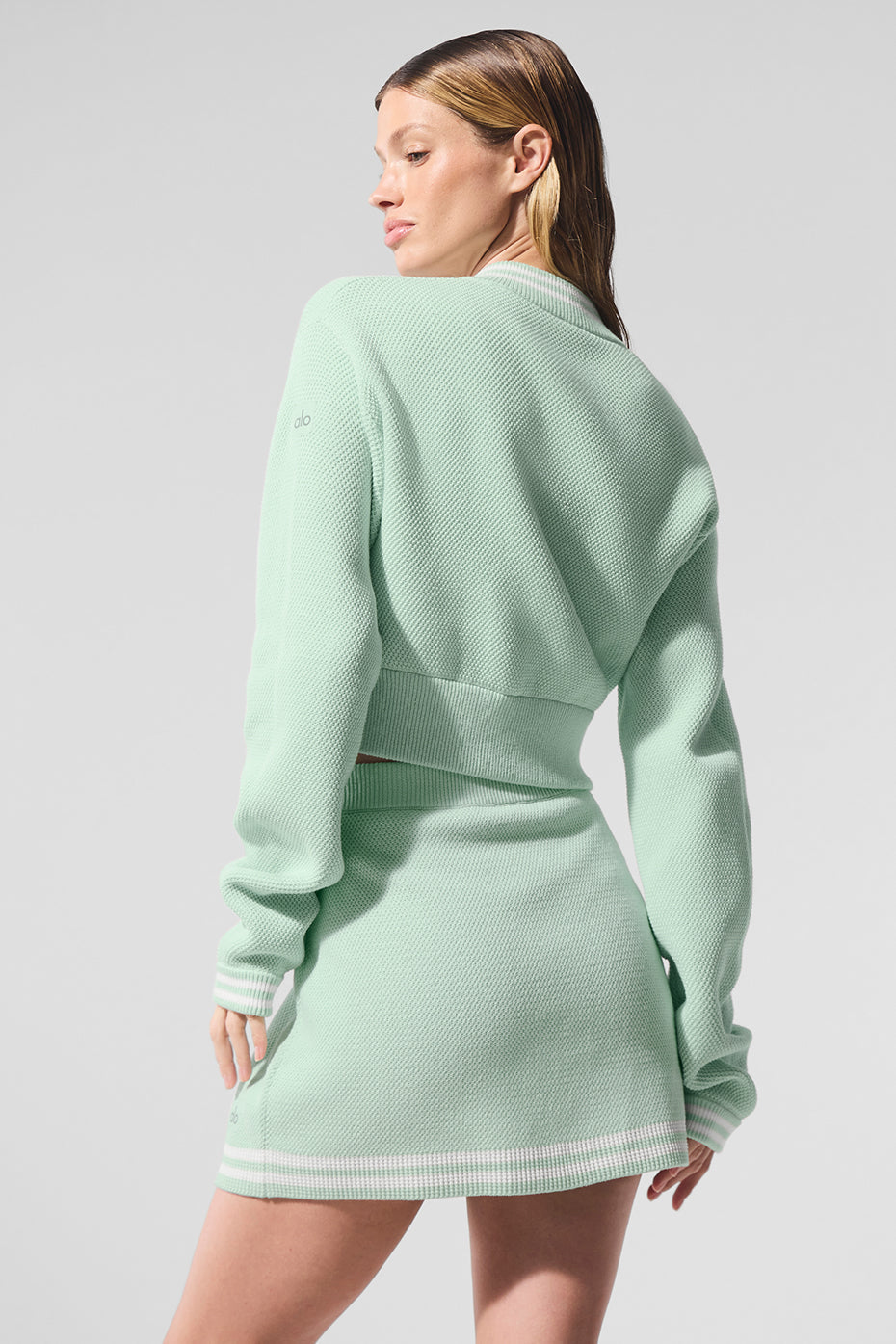 Tennis Club Sweater Knit Full Zip Zip Jacket — Spearmint/White