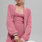 Tennis Club Sweater Knit Full Zip Zip Jacket — Pink Wild Rose/White