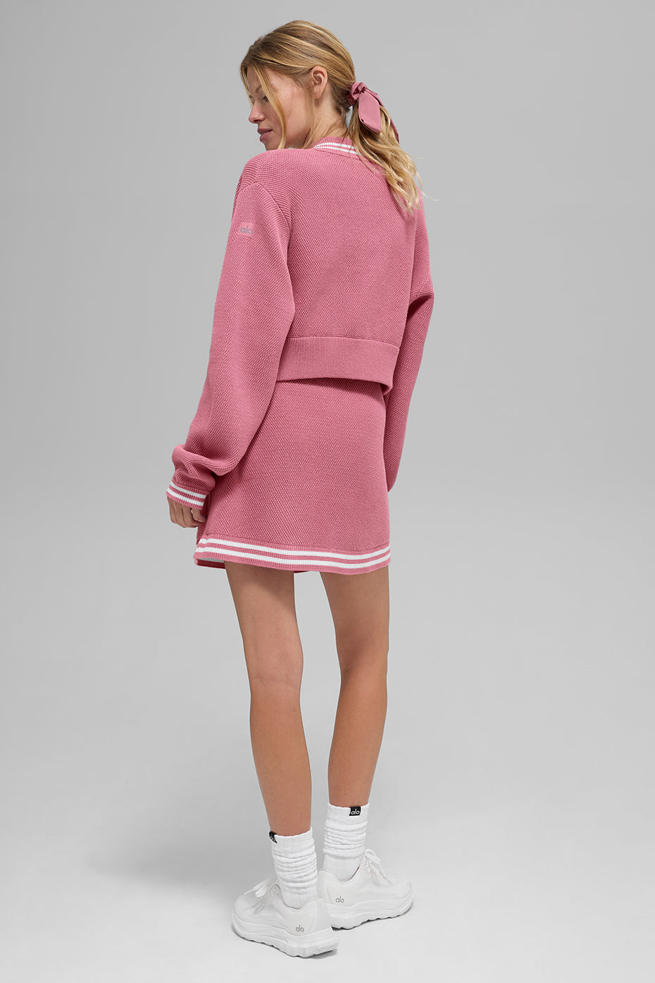 Tennis Club Sweater Knit Full Zip Zip Jacket — Pink Wild Rose/White