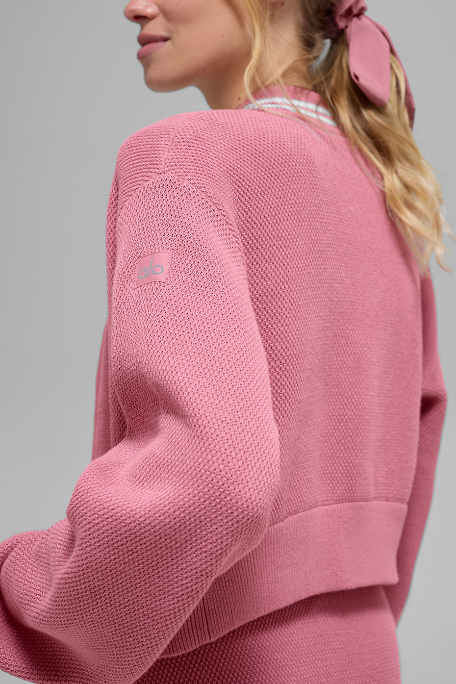 Tennis Club Sweater Knit Full Zip Zip Jacket — Pink Wild Rose/White