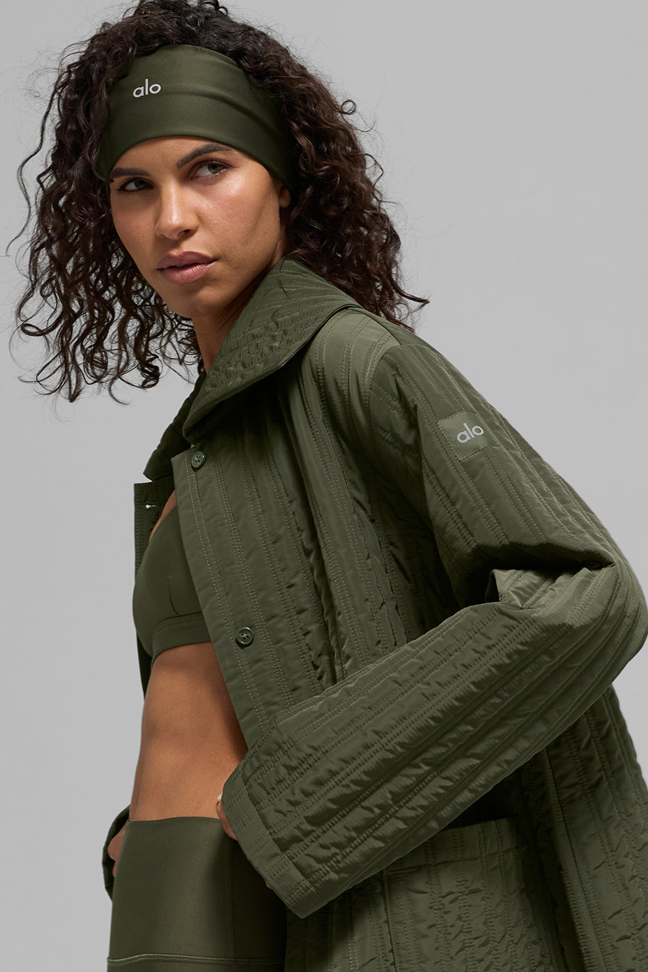 Quilted Skyline Long Coat — Green Olive