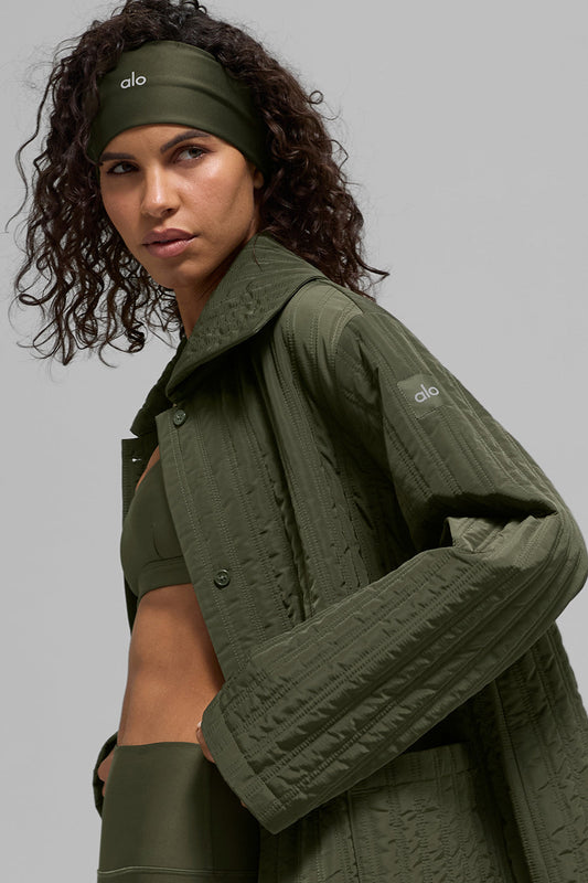 Quilted Skyline Long Coat — Green Olive