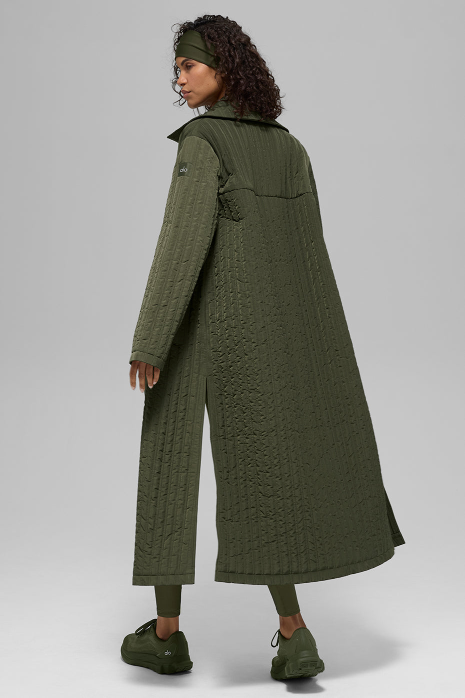 Quilted Skyline Long Coat — Green Olive