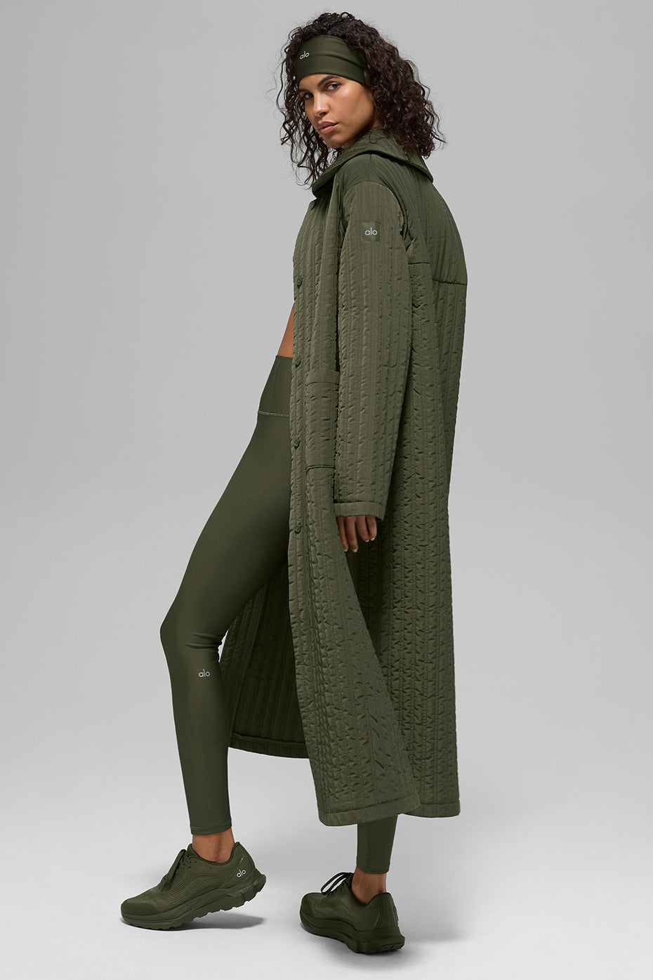 Quilted Skyline Long Coat — Green Olive