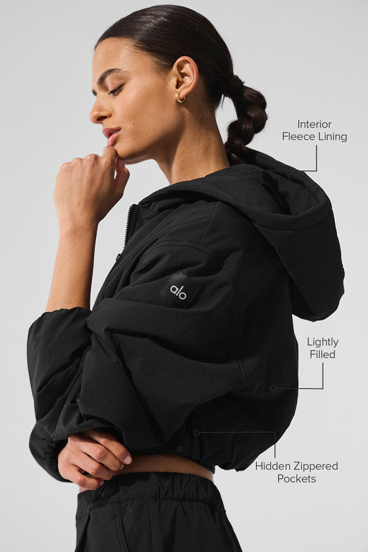 Cropped Mountain Peak Full — Zip Hooded Sweatshirt — Black