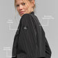 Cropped Pinstripe Main Character Full Zip Zip Jacket — Black/Titanium