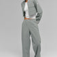 Cropped Pinstripe Main Character Full Zip Zip Jacket — Lunar Grey/White