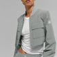 Cropped Pinstripe Main Character Full Zip Zip Jacket — Lunar Grey/White
