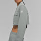 Cropped Pinstripe Main Character Full Zip Zip Jacket — Lunar Grey/White
