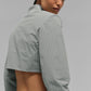 Cropped Pinstripe Main Character Full Zip Zip Jacket — Lunar Grey/White