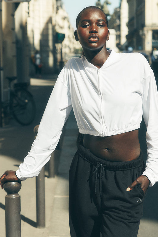 Cropped Breezy Full — Zip Cover Up — White