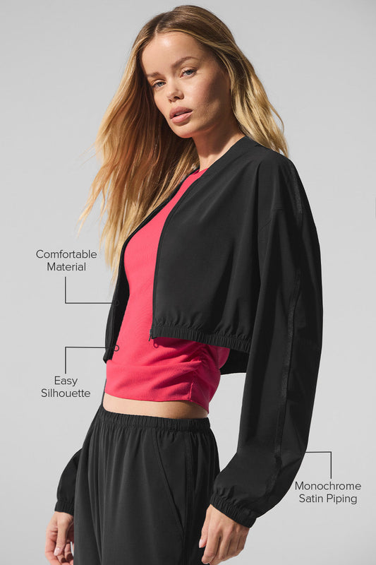 Cropped Breezy Full — Zip Cover Up — Black