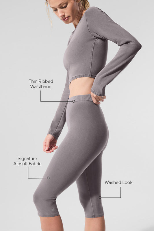 Washed Alosoft High Rise Iconic 90's Capri — Cool Grey Wash