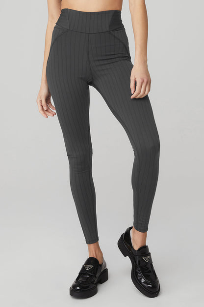 Pinstripe Jacquard Extreme High Rise Leggings — Anthracite/Black