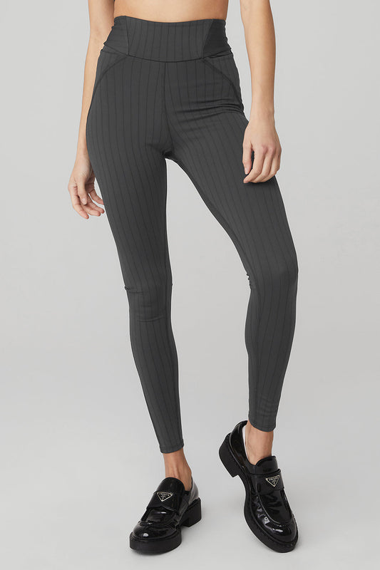 Pinstripe Jacquard Extreme High Rise Leggings — Anthracite/Black