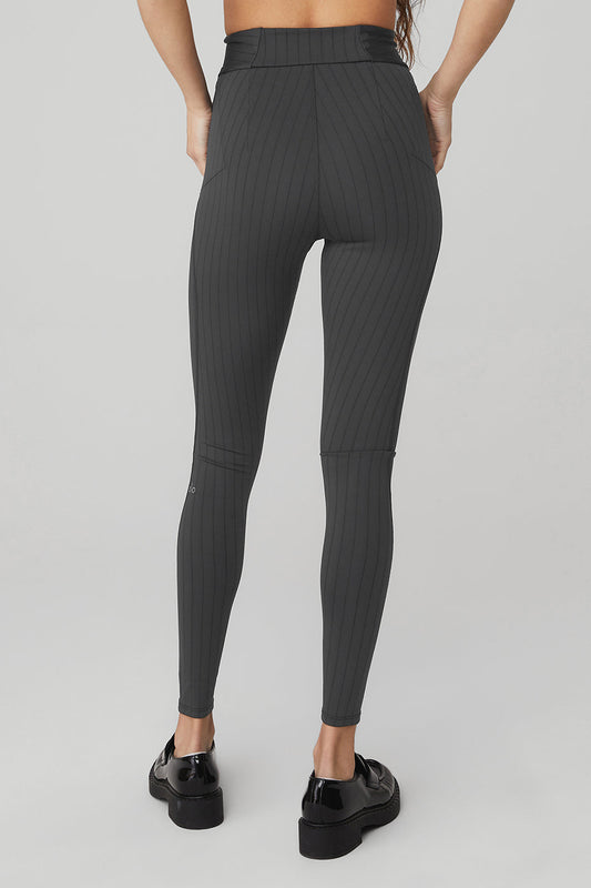 Pinstripe Jacquard Extreme High Rise Leggings — Anthracite/Black