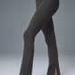 High Rise Pinstripe Zip It Flare Leggings — Anthracite/Black