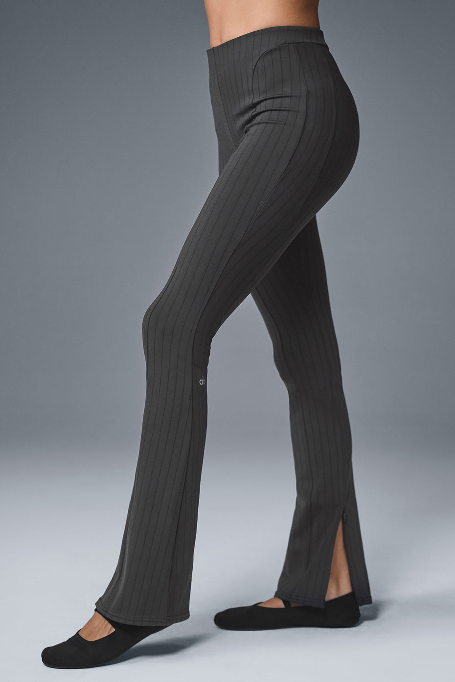 High Rise Pinstripe Zip It Flare Leggings — Anthracite/Black