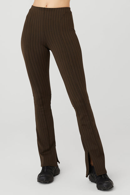 High Rise Pinstripe Zip It Flare Leggings — Espresso/Black