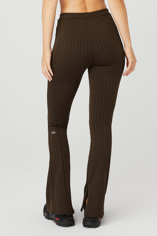 High Rise Pinstripe Zip It Flare Leggings — Espresso/Black