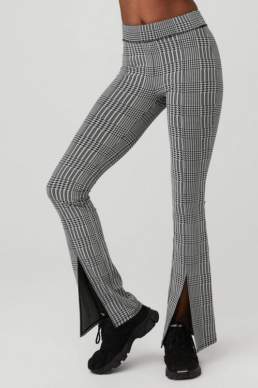 Jacquard High Rise Glenplaid Flutter Leggings — Titanium/Black