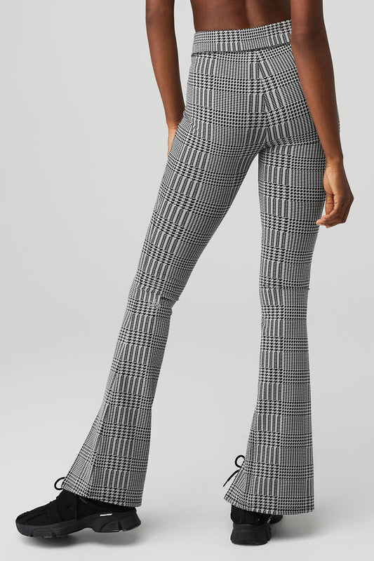 Jacquard High Rise Glenplaid Flutter Leggings — Titanium/Black
