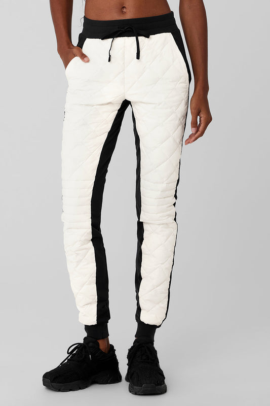 Airbrush Winter Warm High Rise Moto Puffer Pant — Black/Ivory